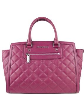 Michael Kors Quilted Leather Selma Zip Large Satchel Deep Pink Hand Shoulder Bag